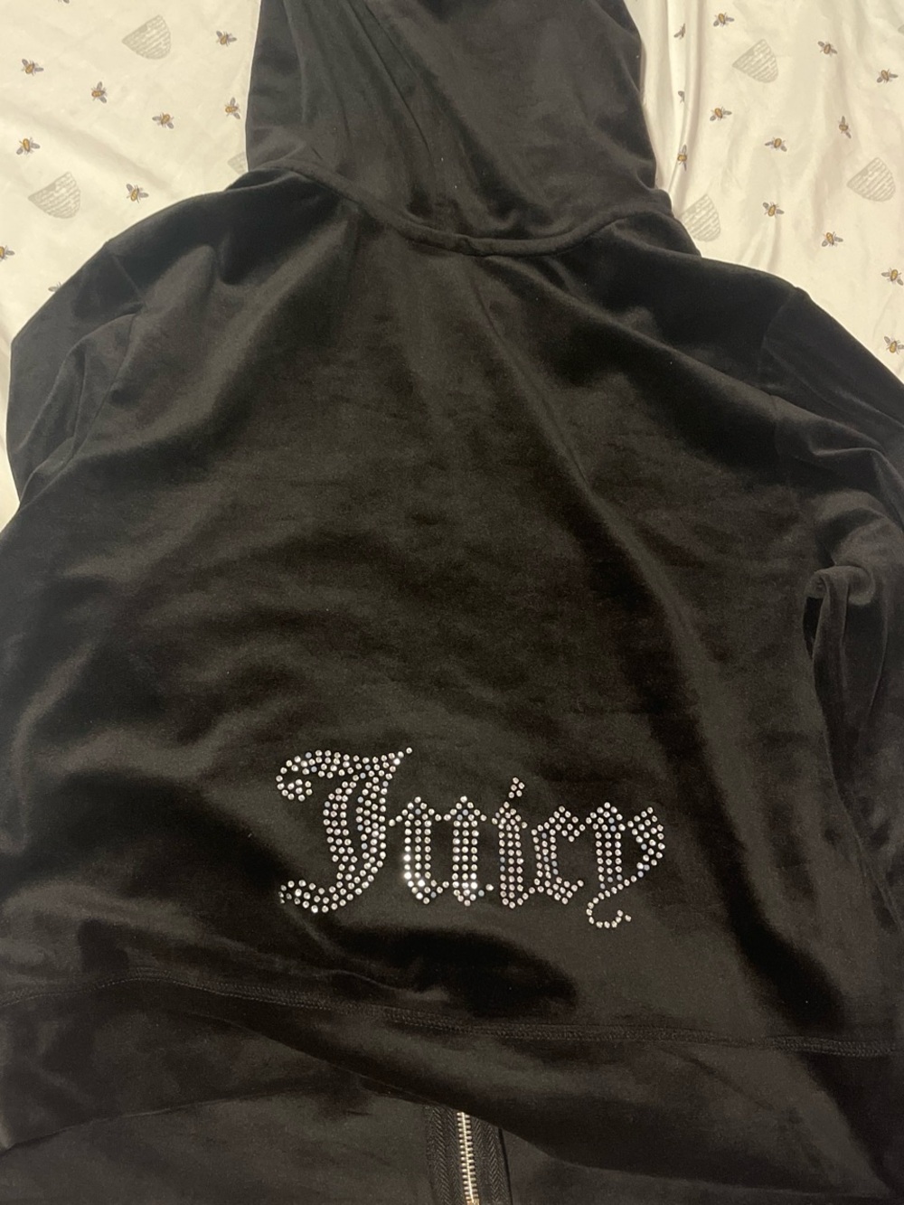 Juicy Couture Black Velour Zip Hoodie with Pink Logo Label